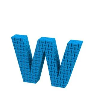 Font Plastic blue treadplate lowercase w render Stock Illustration