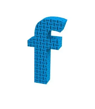 Font Plastic blue treadplate lowercase f render Stock Illustration