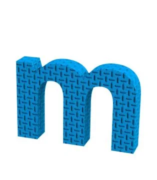 Font Plastic blue treadplate lowercase m render Stock Illustration