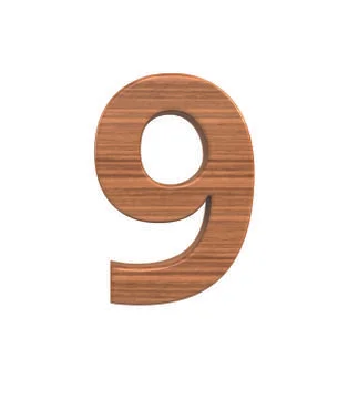 Font Polished walnut number 9 render Stock Illustration