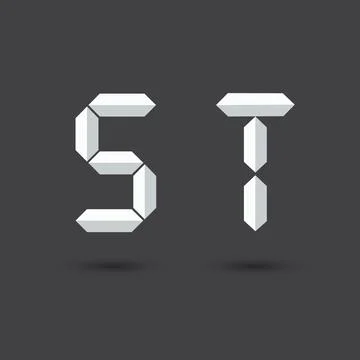 Font S ,T vector Digital Paper style on Dark background for you design,Futuri Stock Illustration
