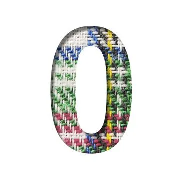 Font on Scottish fabric. Digit zero, 0 cut out of paper on a textured pattern Stock Photos