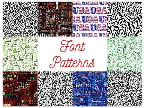 Font seamless patterns with letters and numbers Stock Illustration