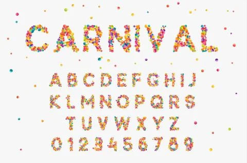 Font set with letters from multi-colored round confetti Illustrazione stock
