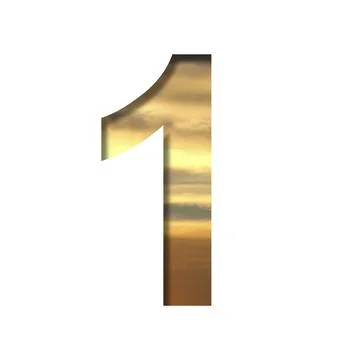 Font on the sunset sky. The digit one, 1 cut out of paper on the background o Stock Illustration
