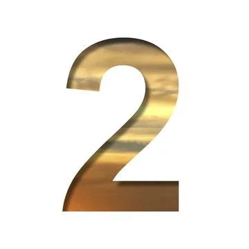 Font on the sunset sky. The digit two, 2 cut out of paper on the background o Stock Illustration