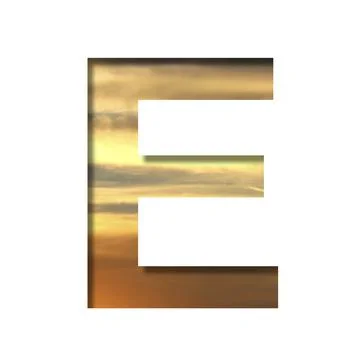 Font on the sunset sky. The letter E cut out of paper on the background of th Stock Illustration