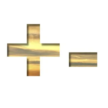 Font on the sunset sky. Plus and minus signs cut out of paper on the backgrou Stock Illustration