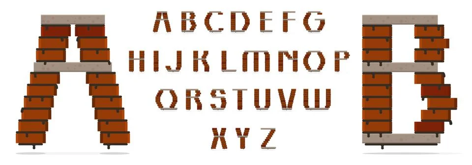 Font type uppercase, bricks and concrete slabs. Suitable for building theme Stock Illustration