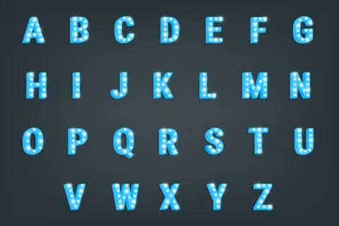 Font. Typeface with glowing lights . Shiny letters Stock Illustration