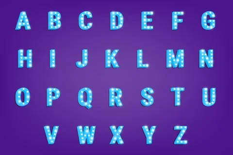 Font. Typeface with glowing lights . Shiny letters Stock Illustration