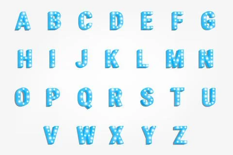 Font. Typeface with glowing lights . Shiny letters Stock Illustration