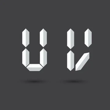 Font U ,V vector Digital Paper style on Dark background for you design,Futuri Stock Illustration