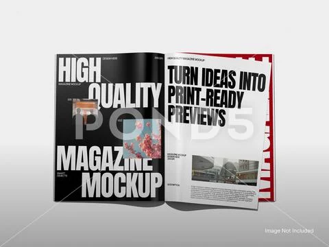 Font View Spread Magazine Mockup Showcasing Pages PSD Template