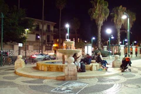Fontain in the evening. Tel Aviv-Yafo. Israel. Stock Photos