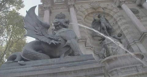 Fontaine Saint-Michel Close-Up / Paris, France - 4K Stock Footage 69727087