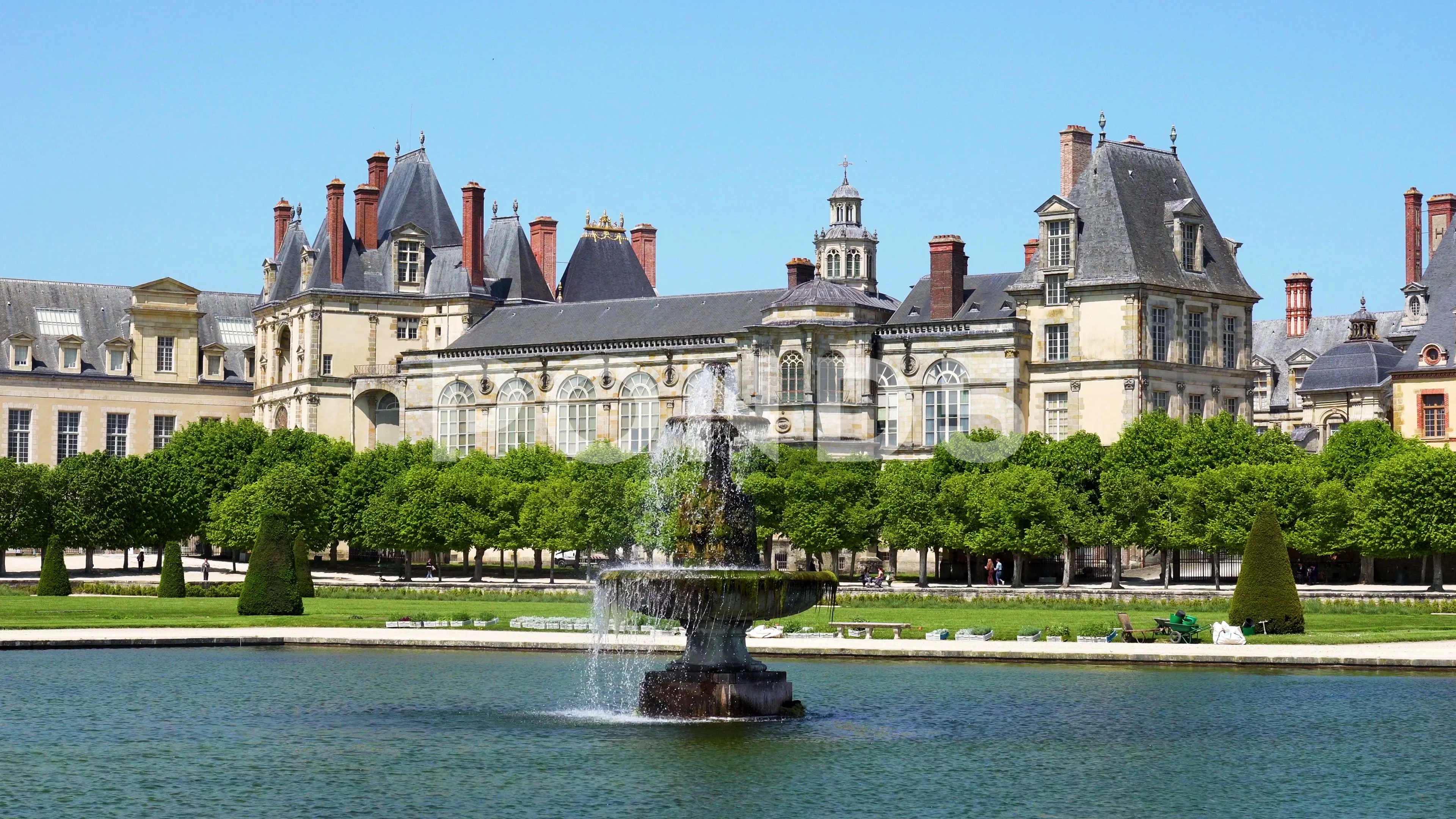 view of the gardens of the castle of Fontainebleau in France Stock