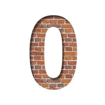 Fonts on brick texture. Digit zero, 0, cut out of paper on a background of re 스톡 사진