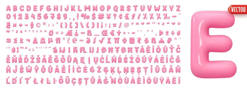 Fonts Complete set alphabetic letters and symbols and signs, numbers. Big c.. Stock Illustration