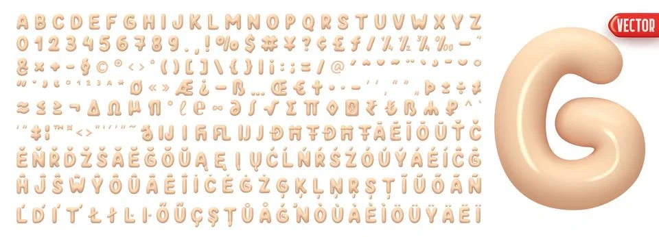 Fonts Complete set alphabetic letters and symbols and signs, numbers. Big c.. 스톡 일러스트