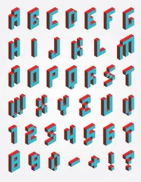Fonts Pixel isometric Stock Illustration