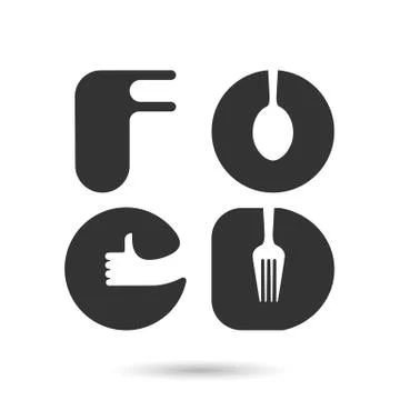 F,O,O and D-letters logo elements design.Spoon and fork icon with human hand Stock-Illustration