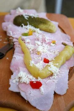 Food afternoon snack bread chilli court eat ham Stock Photos