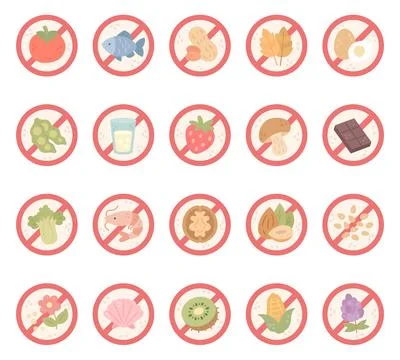 Food allergen warning set featuring tomato Stock Illustration