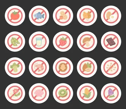 Food allergen warning set featuring tomato Stock Illustration