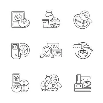 Food analysis linear icons set Stock Illustration