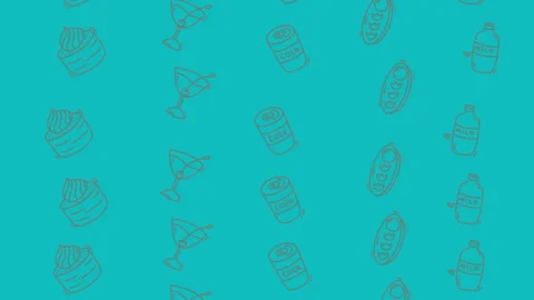 Food and drink pattern on a blue background. Stock Footage 318996765