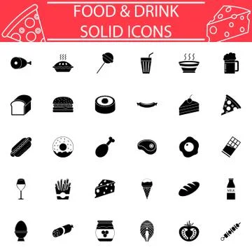 Food and drink solid icon set Illustrazione stock