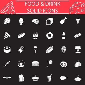 Food and drink solid icon set 스톡 일러스트