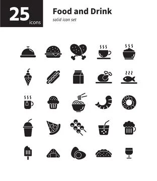 Food and drink solid icon set. Vector and Illustration. Stock Illustration