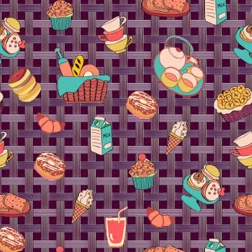 Food and drinks elements dairy food and snacks seamless patern Stock Illustration