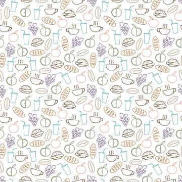 Food and drinks seamless pattern design - seamless texture with burger, drinks Illustrazione stock