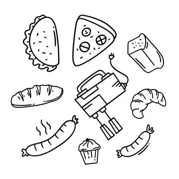 Food and drinks vector bundle set with dodle style Stock Illustration