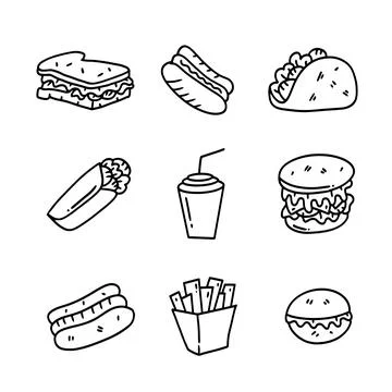 Food and drinks vector bundle set with dodle style Stock Illustration