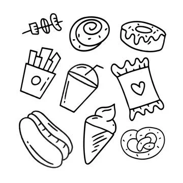 Food and drinks vector bundle set with dodle style Illustrazione stock