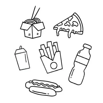 Food and drinks vector bundle set with dodle style Stock Illustration