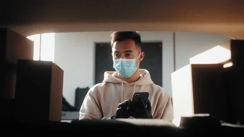 Food and e-commerce delivery services courier during the Coronavirus (COVID-19 Video stock 141014896