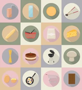 Food and objects flat icons vector illustration Stock Illustration