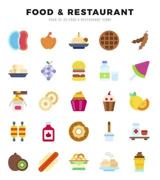 Food and Restaurant elements. Flat web icon set. Simple vector illustration. Stock Illustration