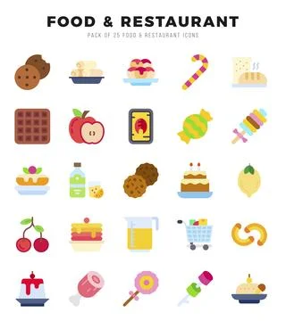 Food and Restaurant elements. Flat web icon set. Simple vector illustration. Stock Illustration