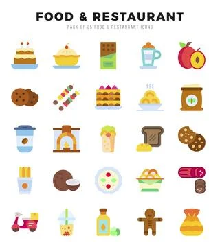 Food and Restaurant elements. Flat web icon set. Simple vector illustration. Stock Illustration