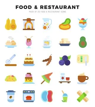 Food and Restaurant elements. Flat web icon set. Simple vector illustration. Stock Illustration