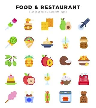 Food and Restaurant elements. Flat web icon set. Simple vector illustration. Stock Illustration