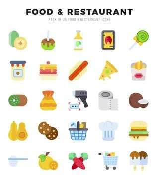 Food and Restaurant elements. Flat web icon set. Simple vector illustration. Stock Illustration