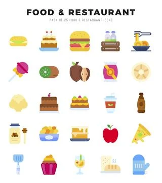 Food and Restaurant elements. Flat web icon set. Simple vector illustration. Stock Illustration