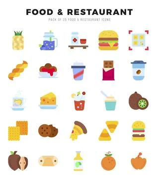 Food and Restaurant elements. Flat web icon set. Simple vector illustration. 스톡 일러스트
